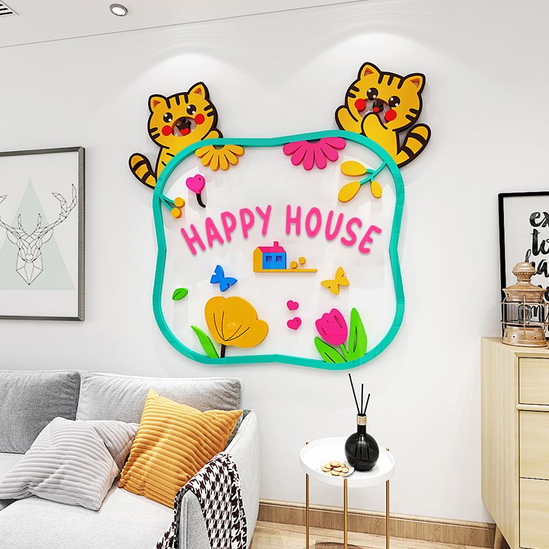 Tranh mica EPeBen dán tường nổi 3d Happy House, Love Family trang trí Phòng cho bé, Phòng khách, Nhà Bếp