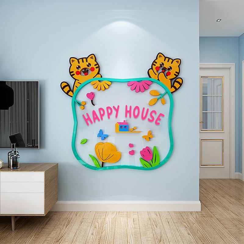 Tranh mica EPeBen dán tường nổi 3d Happy House, Love Family trang trí Phòng cho bé, Phòng khách, Nhà Bếp