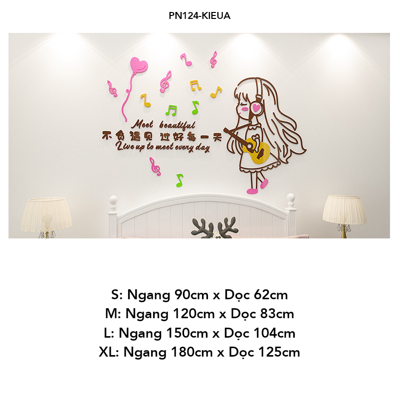 Tranh mica EPeBen dán tường nổi 3d hình dán cô gái cùng những nốt nhạc decor trang trí Phòng ngủ, Phòng khách, Phòng học