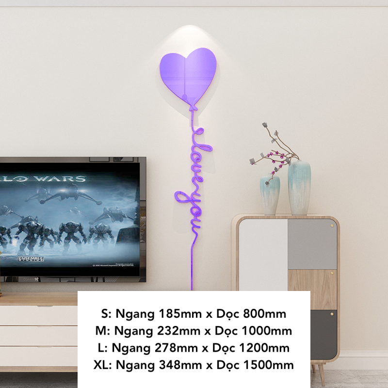 Tranh mica EPeBen dán tường nổi 3d hình I Love You Bóng Trái Tim decor trang trí Phòng Ngủ, Nhà Đẹp
