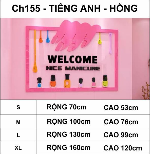 Tranh mica EPeBen dán tường nổi 3d hình Welcome decor trang trí cửa hàng nail, làm móng, tiệm làm đẹp