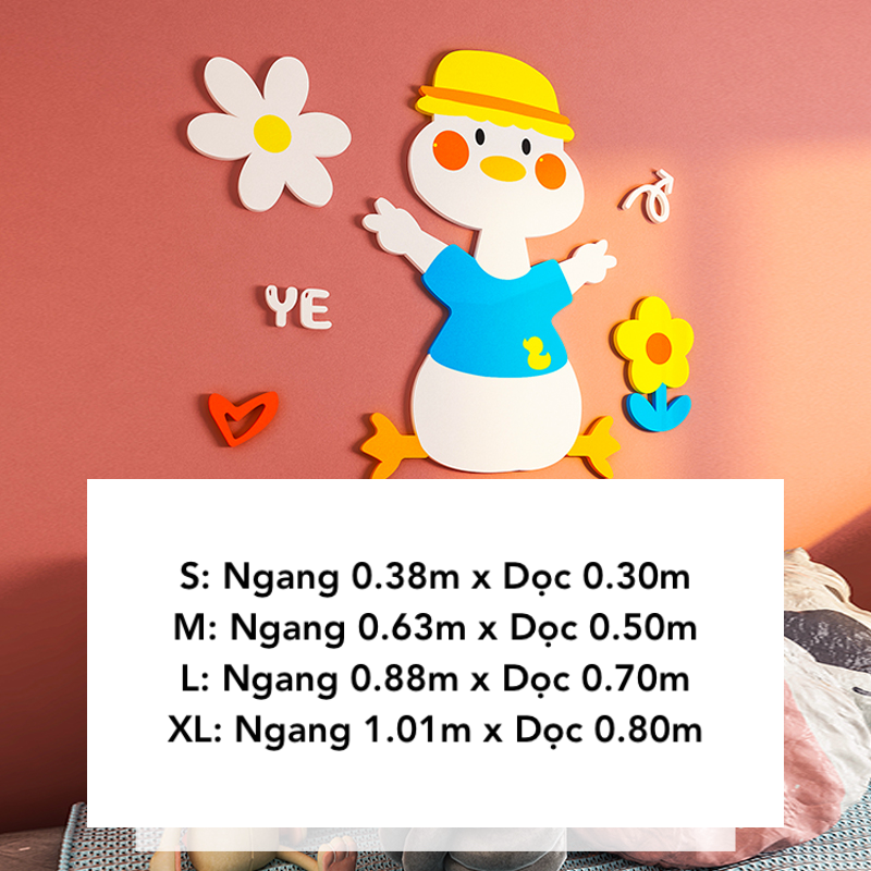 Tranh mica EPeBen dán tường nổi 3d hình Vịt Dễ Thương (có hoa và chữ xung quanh) decor trang trí Phòng Cho Bé, Mẫu Giáo