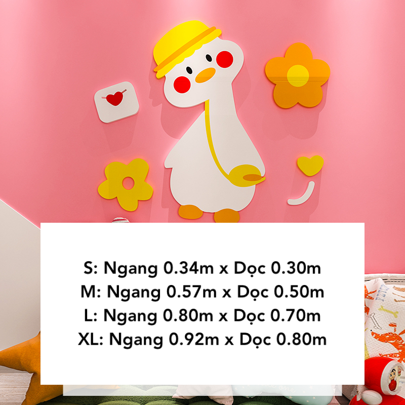 Tranh mica EPeBen dán tường nổi 3d hình Vịt Dễ Thương (có hoa và chữ xung quanh) decor trang trí Phòng Cho Bé, Mẫu Giáo