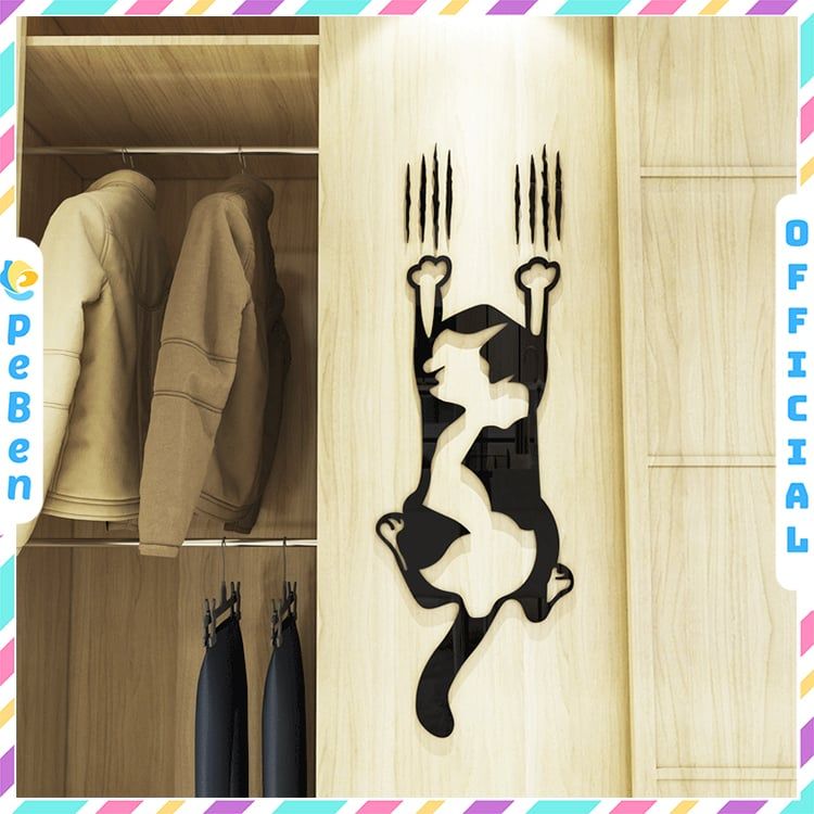 Tranh mica EPeBen dán tường nổi 3d hình Con Mèo Cào decor trang trí Phòng Ngủ, Dán Cửa