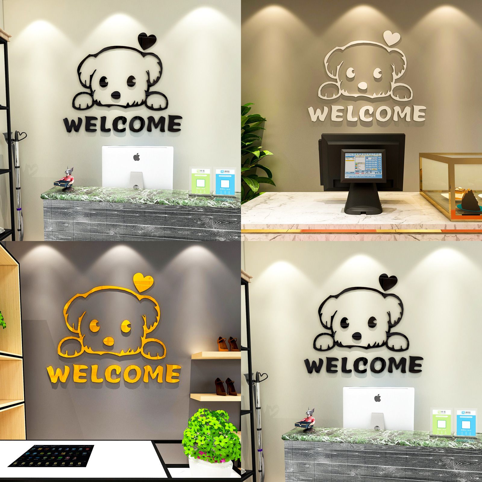 Tranh mica EPeBen dán tường nổi 3d hình Chú cún Welcome trang trí cửa ra vào, cửa hàng, quán ăn, địa điểm kinh doanh