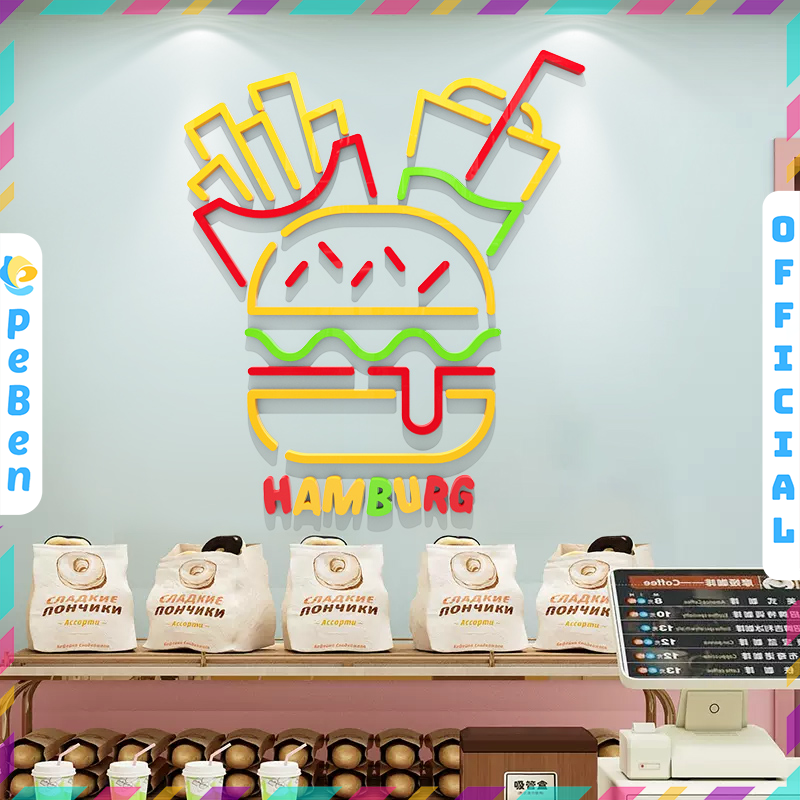 Tranh mica EPeBen dán tường nổi 3d hình Bánh Humberger decor trang trí Cửa Hàng, Lò Bánh