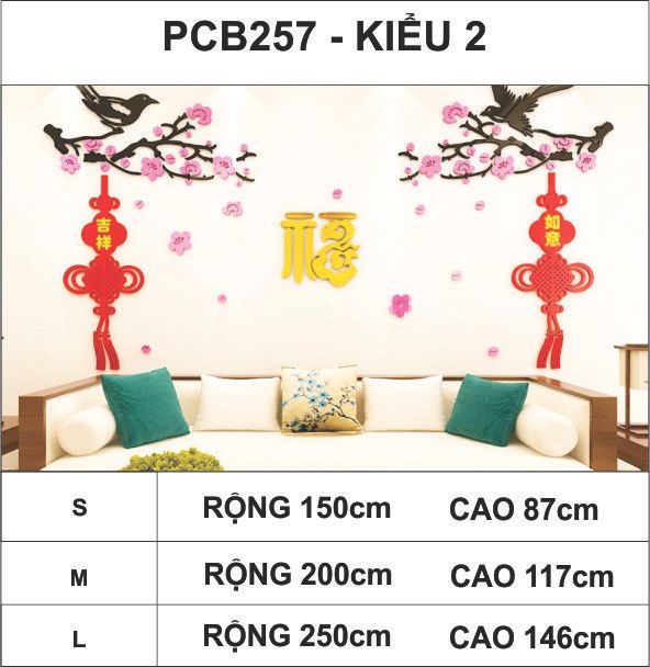 Tranh mica EPeBen dán tường nổi 3d hình hoa đào, chữ phúc, lồng đèn decor trang trí phòng khách, quanh tivi
