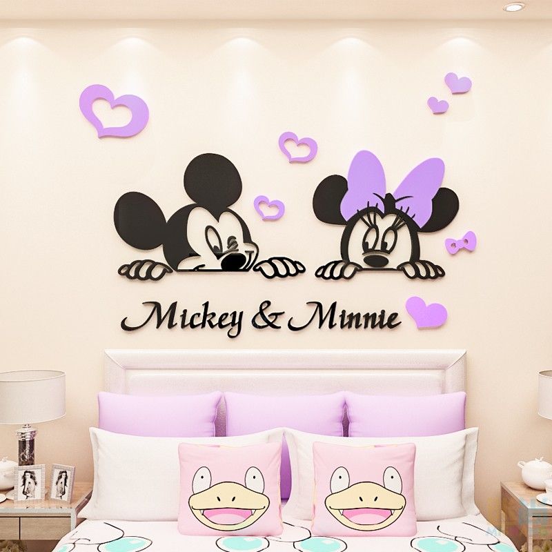 Tranh mica EPeBen dán tường nổi 3d hình mickey và minnie dễ thương decor trang trí phòng ngủ vợ chồng, phòng cho bé