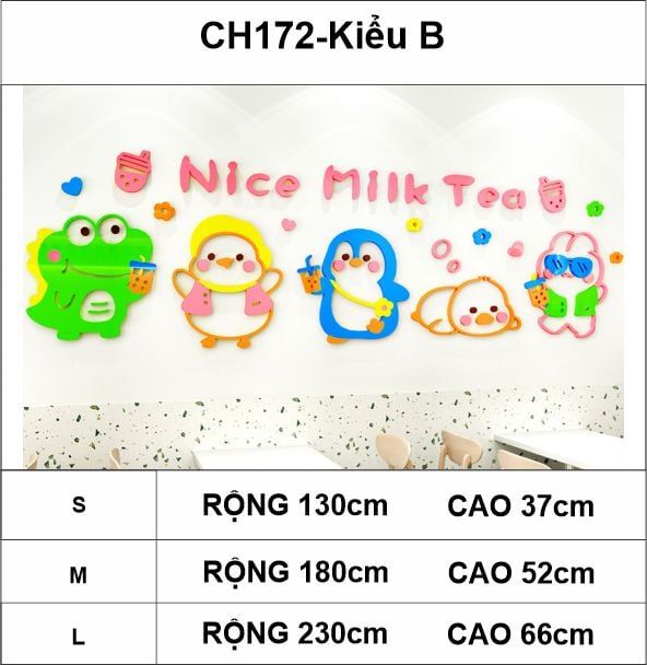 Tranh mica EPeBen dán tường nổi 3d hình Nice Milk Tea decor trang trí Quán Trà Sữa, Quán Nước
