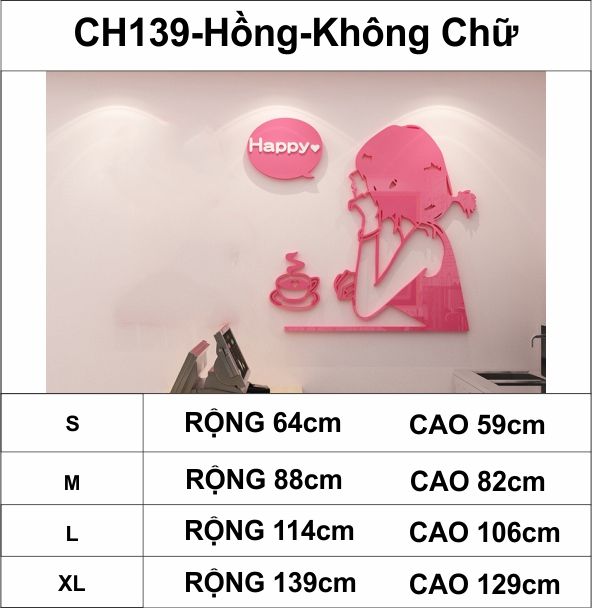 Tranh mica EPeBen dán tường nổi 3d hình cô gái vui vẻ Happy decor trang trí quán cafe, trà chanh, trà sữa