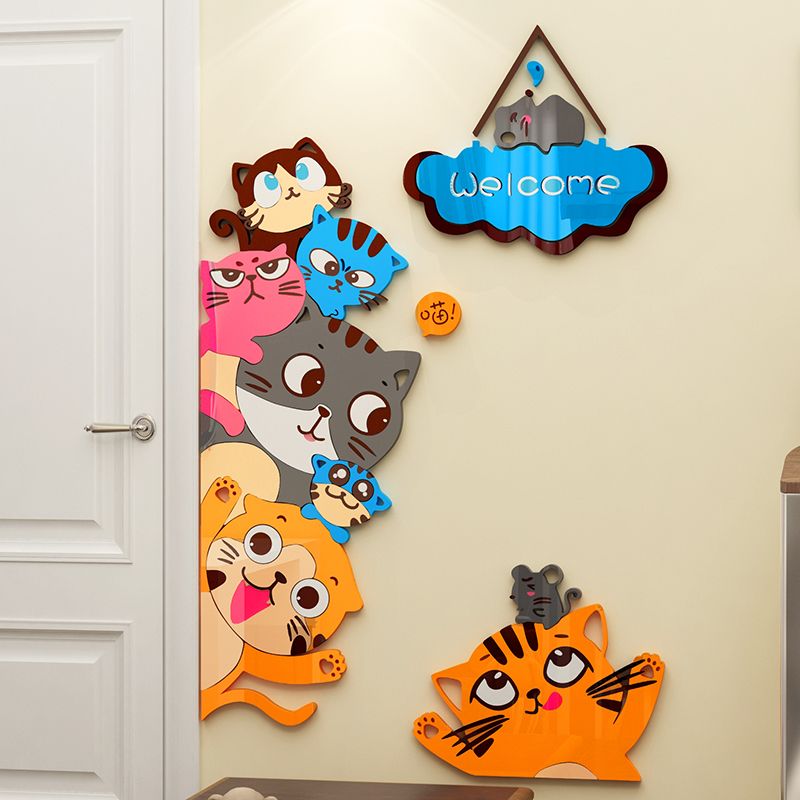 Tranh mica EPeBen dán tường nổi 3d hình Mèo Welcome Chào Đón decor trang trí Phòng ngủ cho bé, Lớp Học Mẫu giáo, Mầm non
