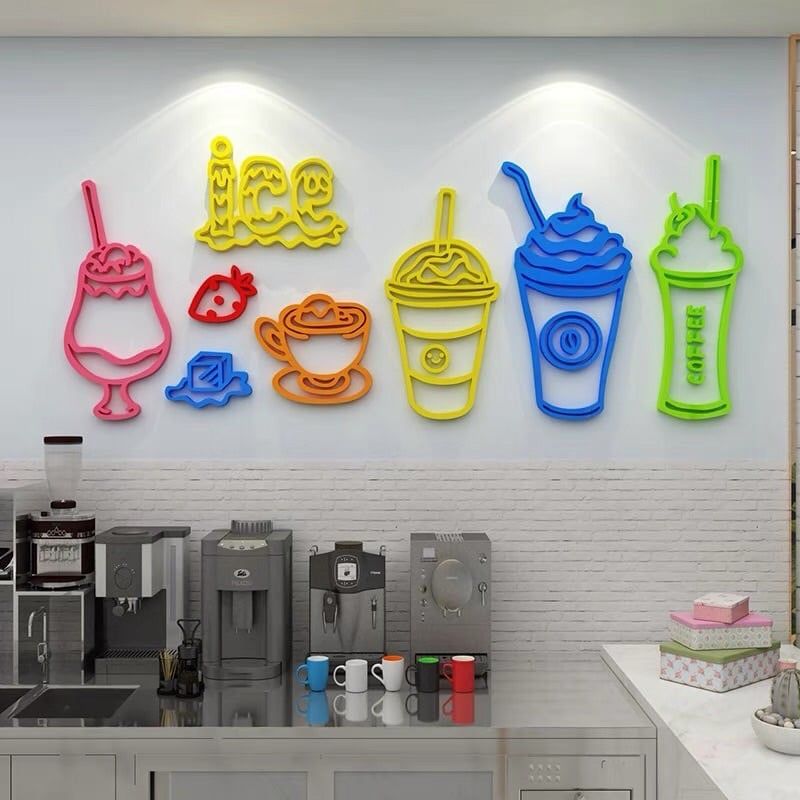 Tranh mica EPeBen dán tường nổi 3d hình Những Ly Nước Sắc Màu decor trang trí quán cafe, trà sữa, cửa hàng, spa, salon