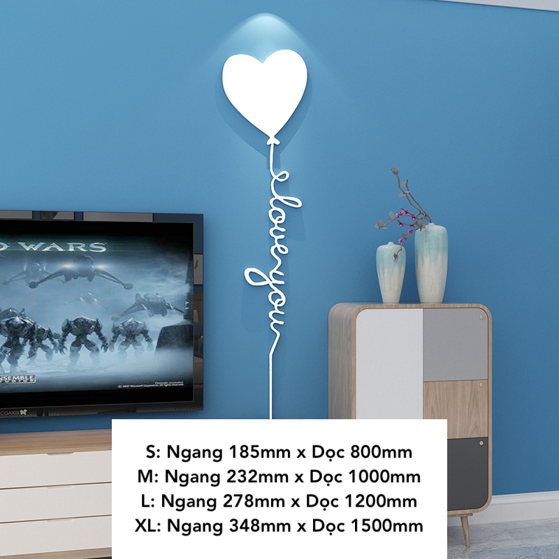Tranh mica EPeBen dán tường nổi 3d hình I Love You Bóng Trái Tim decor trang trí Phòng Ngủ, Nhà Đẹp
