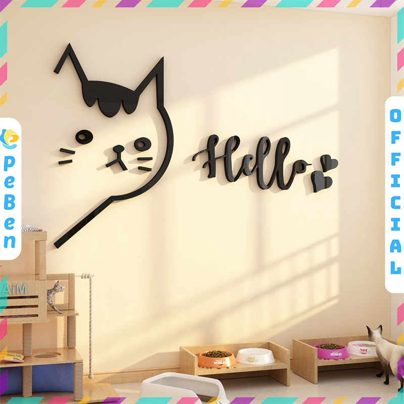 Tranh mica EPeBen dán tường nổi 3d hình Chú Mèo Hello decor trang trí Cửa Hàng, Quán Nước