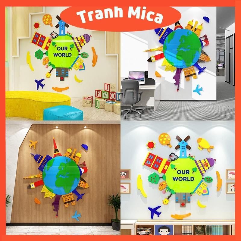 Tranh mica 3d dán tường các mẫu tranh trái đất của chúng ta, trang trí mầm non, mẫu giáo, khu vui chơi