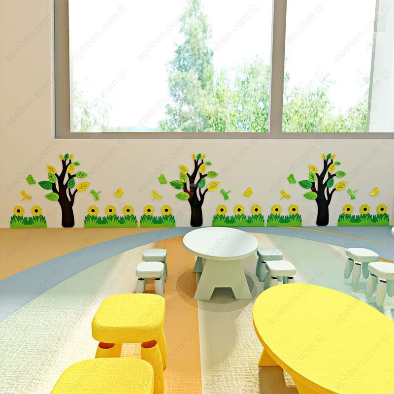 Tranh mica EPeBen dán tường nổi 3d hình vườn nhỏ cho bé decor trang trí mầm non, phòng cho bé, Chân Tường