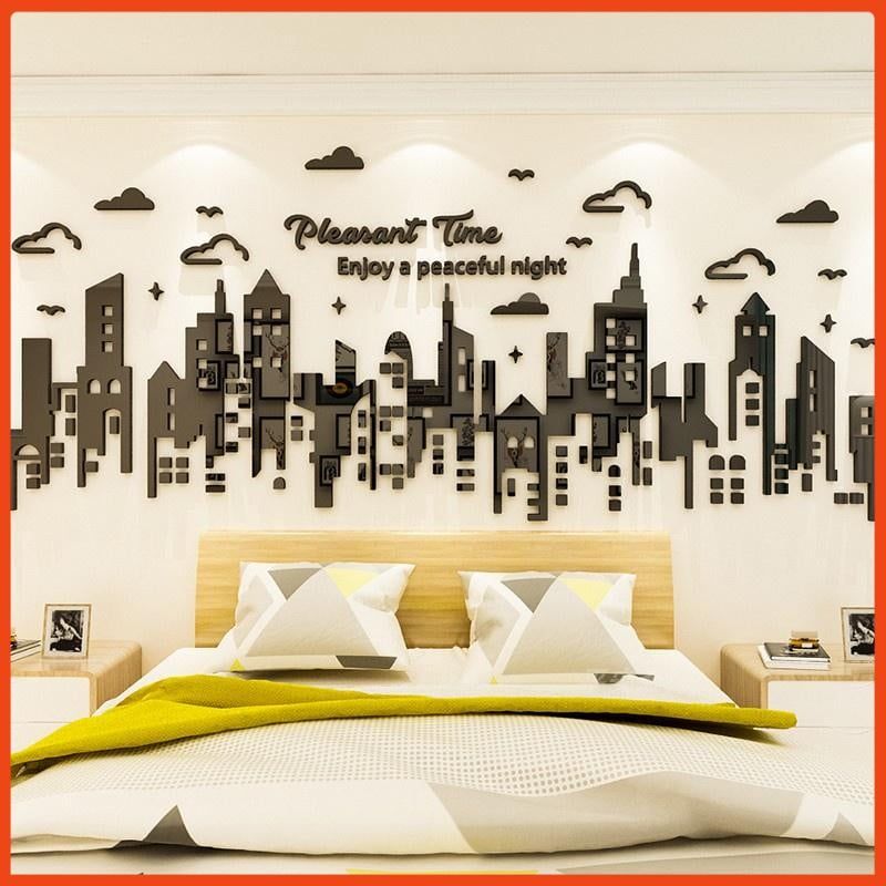Tranh mica EPeBen dán tường nổi 3d hình thành phố decor trang trí phòng khách, phòng ngủ, phòng làm việc