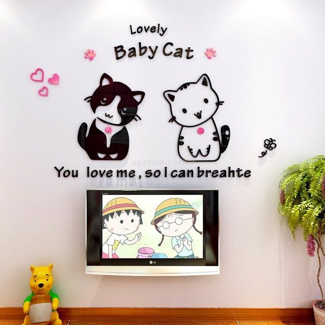 Tranh mica EPeBen dán tường nổi 3d hình baby cat decor trang trí mầm non, phòng cho bé