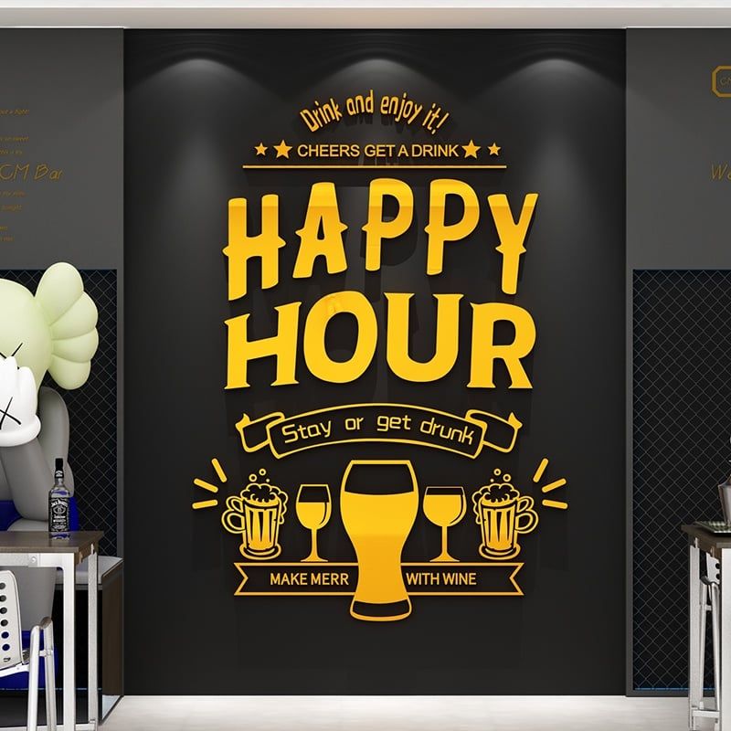 Tranh mica EPeBen dán tường nổi 3d hình happy hour decor trang trí tường quán bar, nhà hàng, quán nhậu