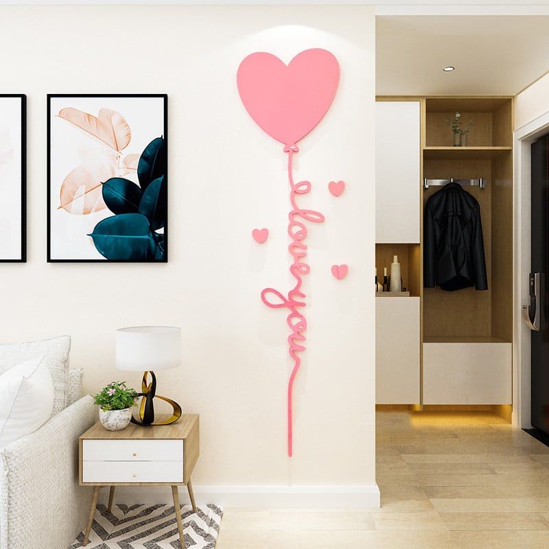 Tranh Mica 3d Dán Tường I Love You, Trái Tim, Ngôi Sao, Mặt Trăng, Mặt Trời Trang Trí Quán Trà Sữa, Cafe, Trà Chanh