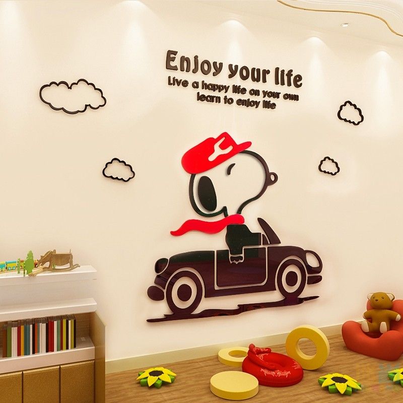 Tranh Mica 3d Dán Tường Chú Chó Snoopy Trang Trí Mầm Non, Mẫu Giáo