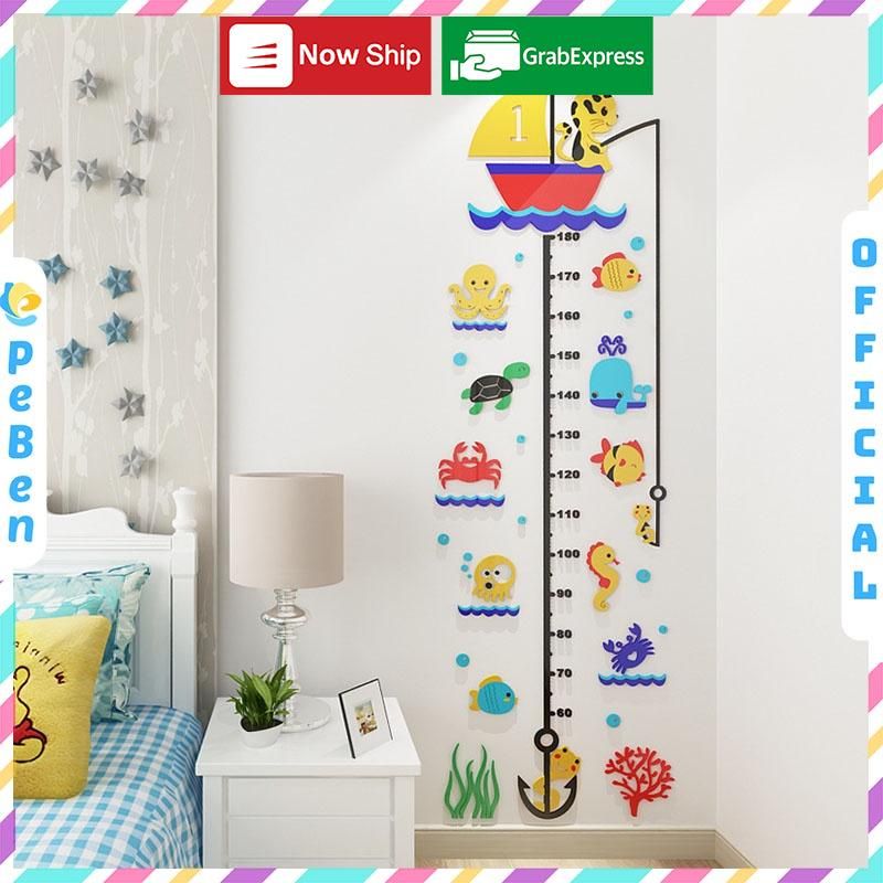 Tranh mica EPeBen dán tường nổi 3d hình Thước đo chiều cao cho bé đo chiều cao giữa đại dương trang trí lớp học, mầm non