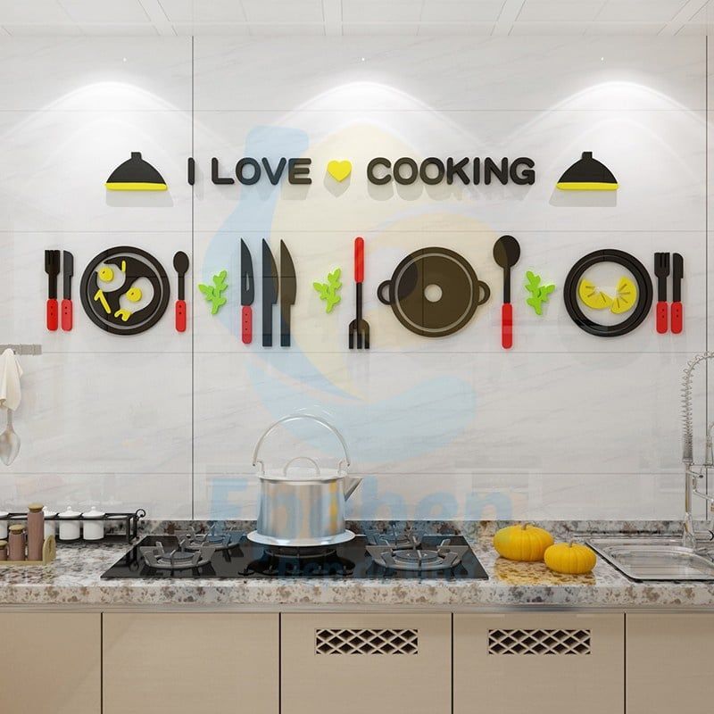 Tranh mica EPeBen dán tường nổi 3d hình dụng cụ bếp decor trang trí phòng bếp nhà ăn nhà hàng