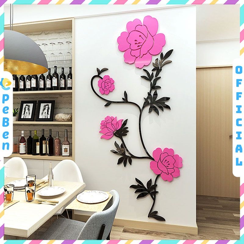 Tranh dán tường mica 3d decor khổ lớn khóm hồng nở rộ trang trí phòng khách, phòng ngủ, phòng cưới