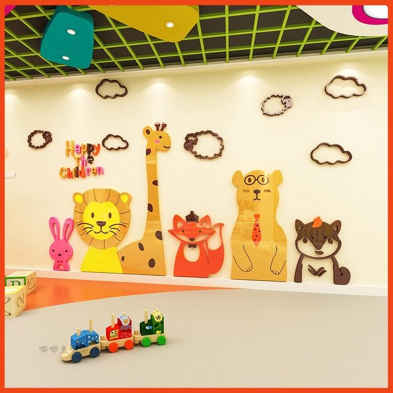 Tranh mica dán tường 3d happy children, trang trí mầm non, trang trí khu vui chơi trẻ em