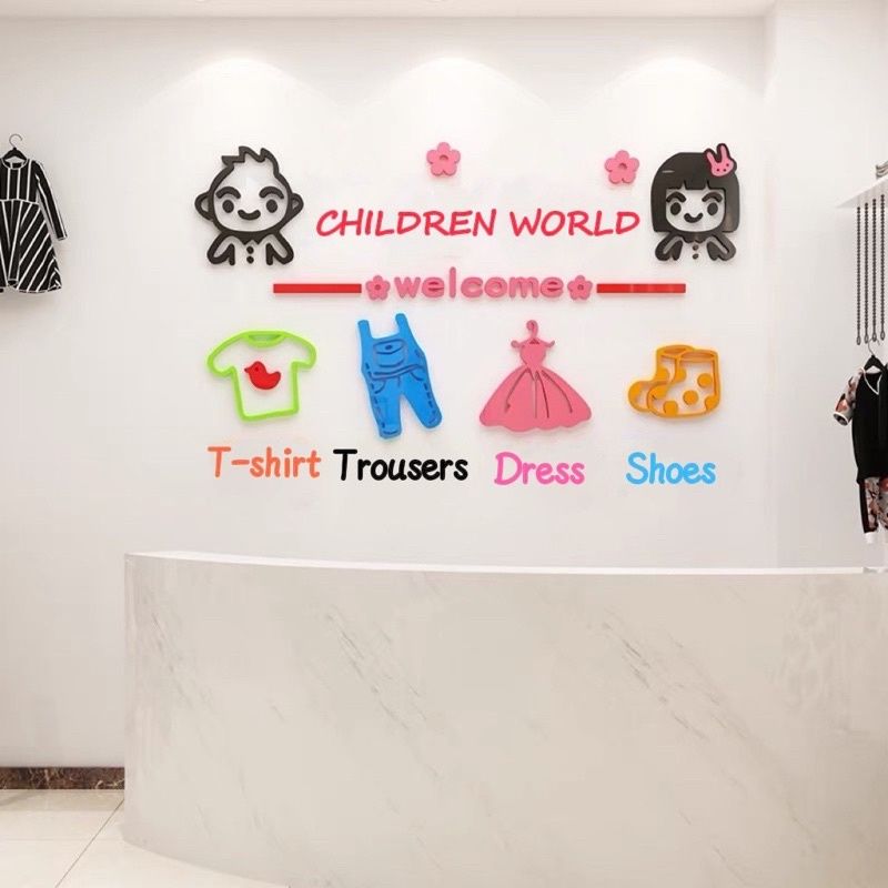 Tranh mica 3d dán tường mẫu tranh trang trí shop thời trang trẻ em