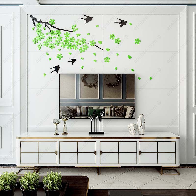 Tranh mica EPeBen dán tường nổi 3d hình chim én về cùng mùa xuân decor trang trí phòng khách, phòng ngủ