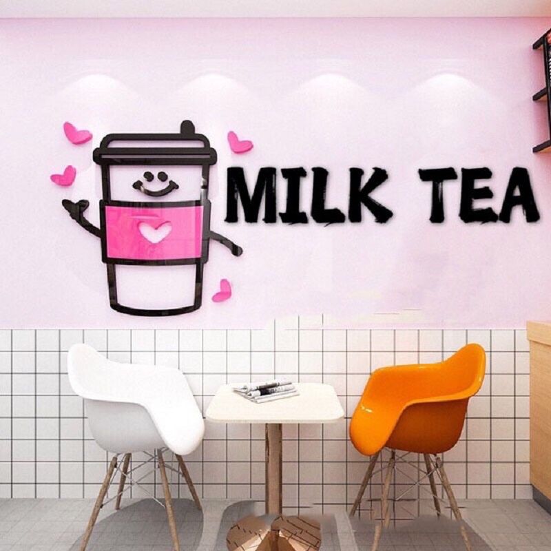 Tranh mica EPeBen dán tường nổi 3d hình trà sữa decor trang trí cửa hàng quán cafe quán trà tranh