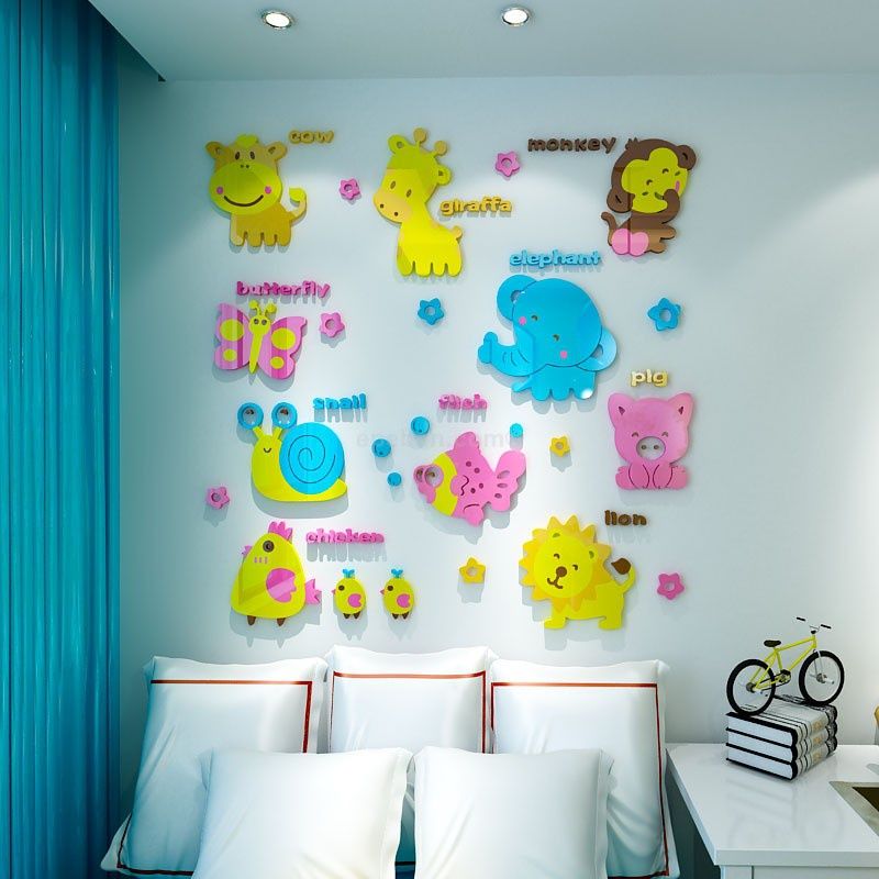 Tranh mica EPeBen dán tường nổi 3d hình bảng chữ cái các con thú decor trang trí mầm non, phòng cho bé