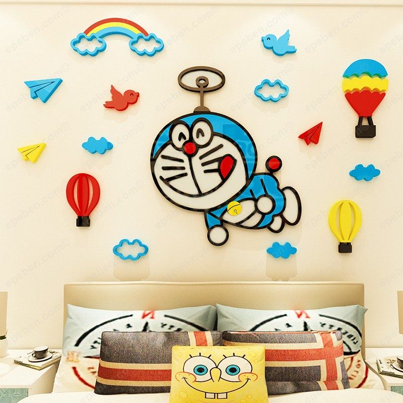 Tranh mica EPeBen dán tường nổi 3d hình chong chóng Doremon Doraemon decor trang trí mầm non, phòng cho bé