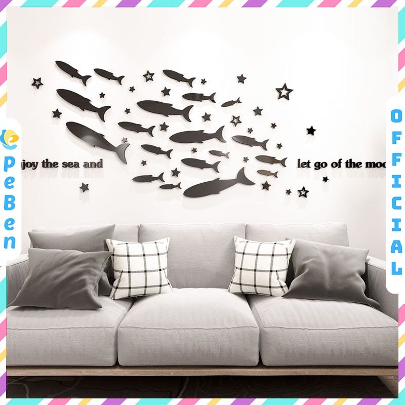 Tranh mica EPeBen dán tường nổi 3d hình đàn cá bơi về đại dương decor trang trí lớp học, mầm non, mẫu giáo