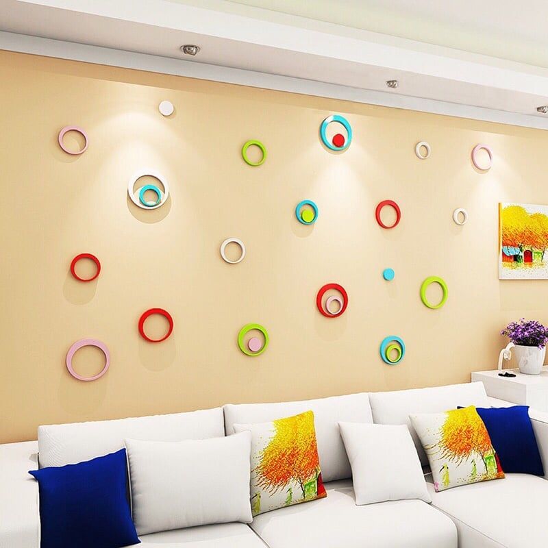 Tranh mica EPeBen dán tường nổi 3d hình hình tròn, trái tim, decor trang trí tường nhà, phòng khách, cửa hàng, quán café