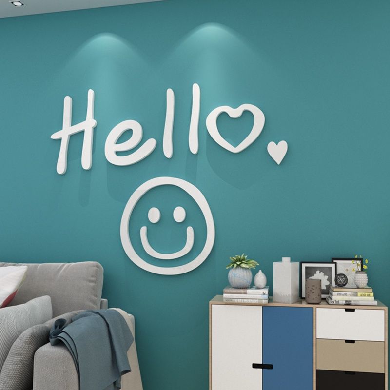 Tranh mica EPeBen dán tường nổi 3d hình Welcome hello mặt cười decor trang trí quán trà sữa, cửa hàng, spa, salon
