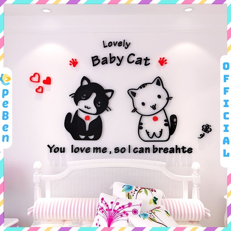 Tranh mica EPeBen dán tường nổi 3d hình baby cat decor trang trí mầm non, phòng cho bé
