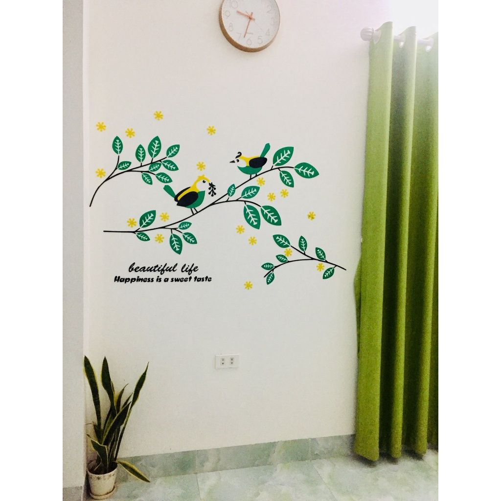 Tranh mica EPeBen dán tường nổi 3d hình beautiful cây lá chim xanh decor trang trí phòng khách, phòng ngủ