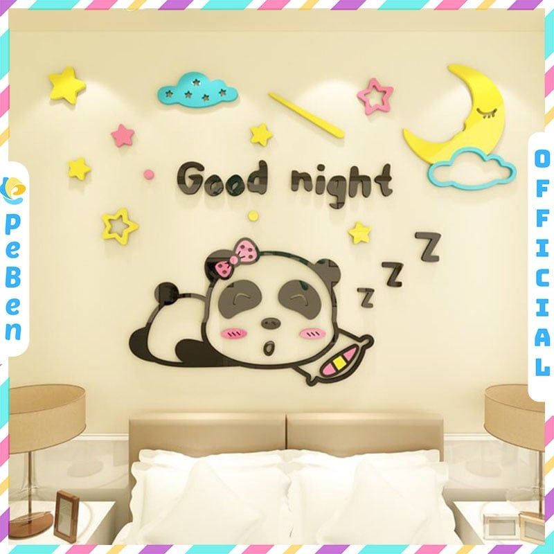 Tranh mica EPeBen dán tường nổi 3d hình gấu trúc ngủ ngon decor trang trí phòng cho bé