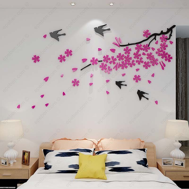 Tranh mica EPeBen dán tường nổi 3d hình chim én về cùng mùa xuân decor trang trí phòng khách, phòng ngủ