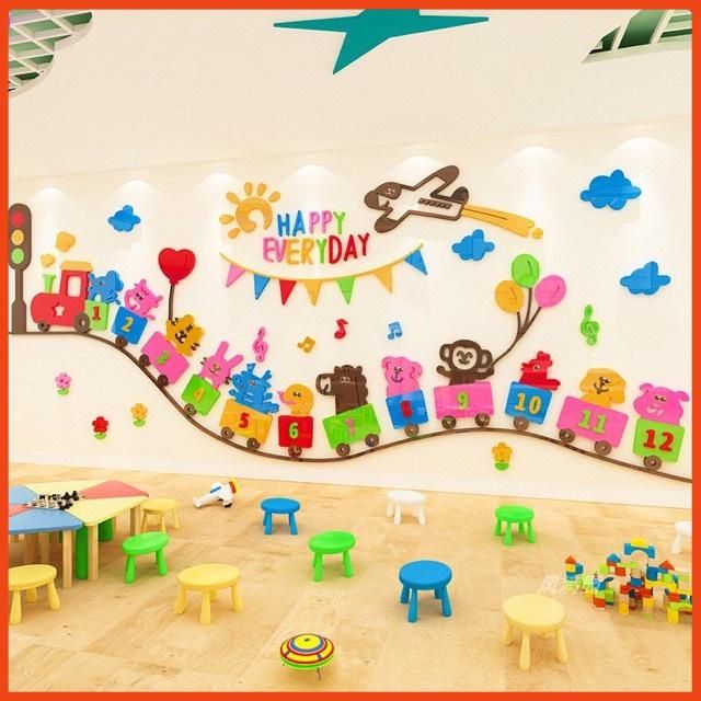 Tranh mica EPeBen dán tường nổi 3d hình Đoàn tàu muông thú decor trang trí nhà trẻ, trường mầm non