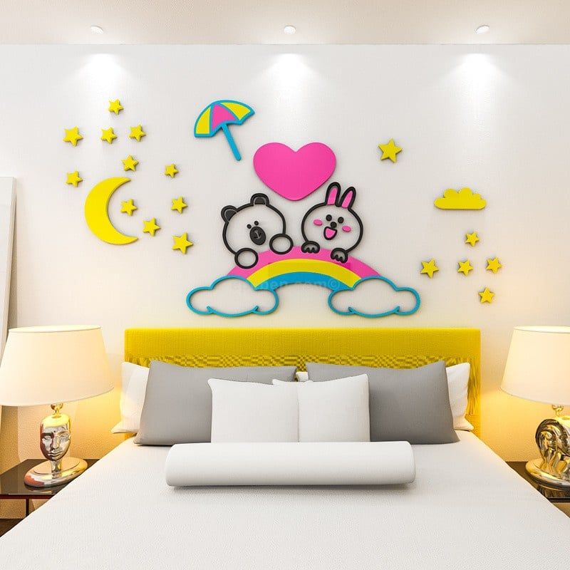 Tranh mica EPeBen dán tường nổi 3d hình bên nhau mãi mãi decor trang trí mầm non, phòng cho bé