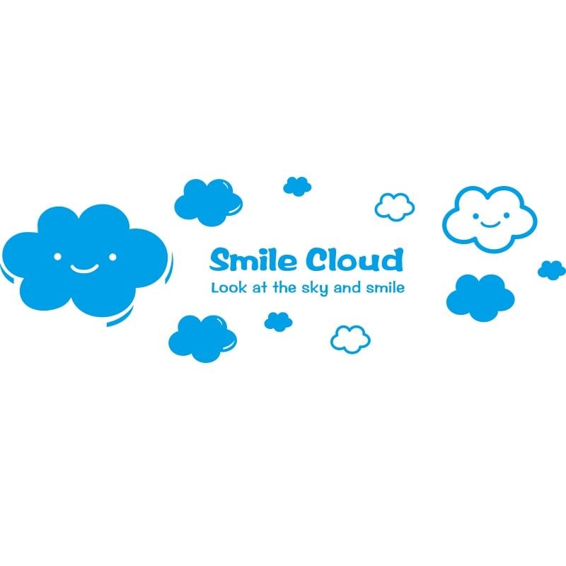 Tranh dán tường mica 3d decor khổ lớn đám mây hoạt hình dễ thương smile cloud