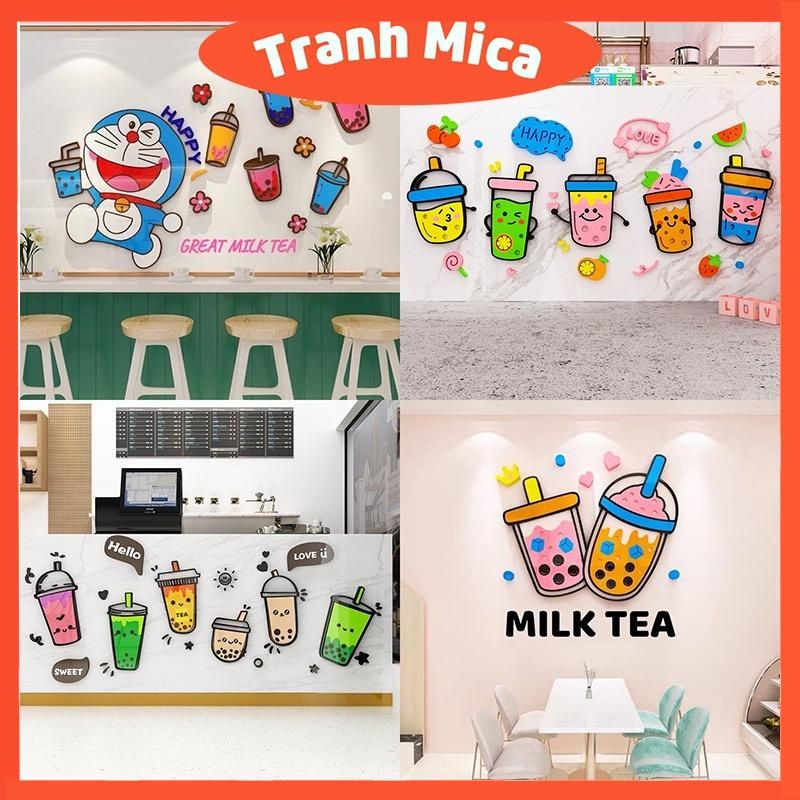 Tranh mica EPeBen dán tường nổi 3d hình Quán trà sữa vui nhộn decor trang trí quán trà sữa, quán ăn, nhà hàng
