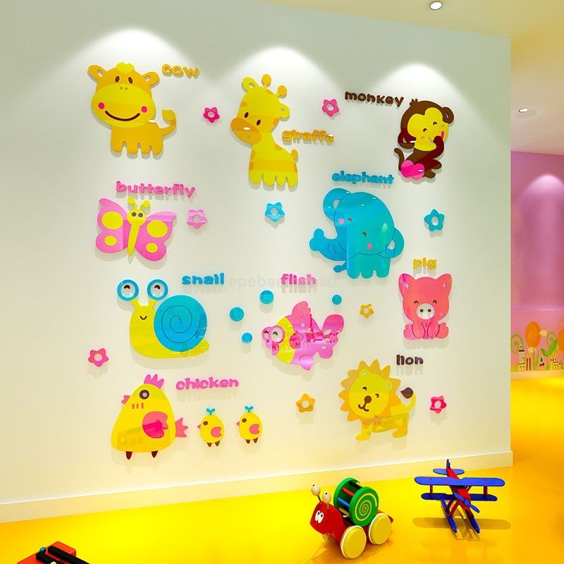 Tranh mica EPeBen dán tường nổi 3d hình bảng chữ cái các con thú decor trang trí mầm non, phòng cho bé