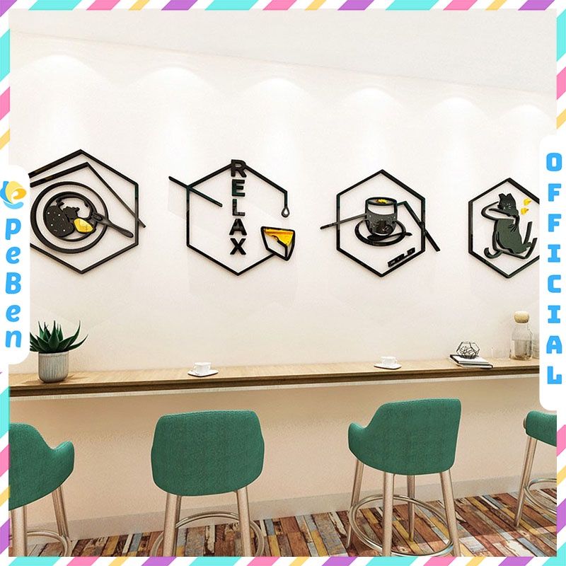 Tranh mica EPeBen dán tường nổi 3d hình chữ hình nhỏ lục giác decor trang trí quán cafe, trà chanh, trà sữa