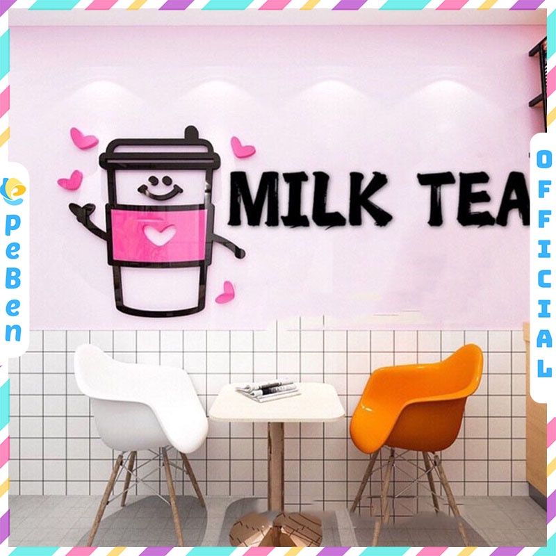 Tranh mica EPeBen dán tường nổi 3d hình trà sữa decor trang trí cửa hàng quán cafe quán trà tranh