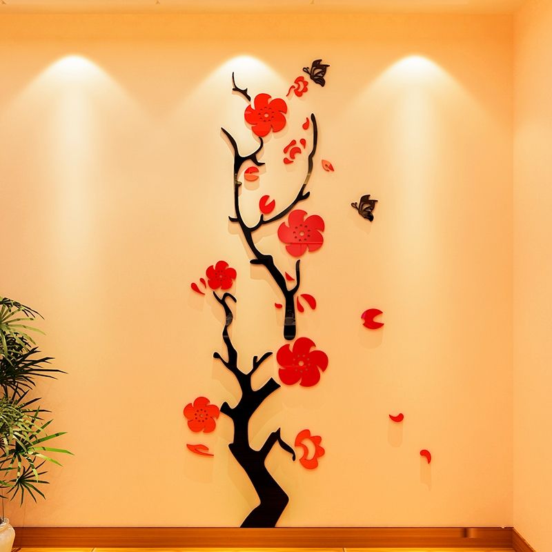 Tranh mica 3d dán tường mẫu tranh hoa đào hoa sen Vạn Sự Như Ý Tấn Tài Tấn Lộc, trang trí phòng khách, phòng bếp