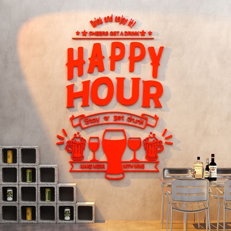 Tranh mica EPeBen dán tường nổi 3d hình happy hour decor trang trí tường quán bar, nhà hàng, quán nhậu